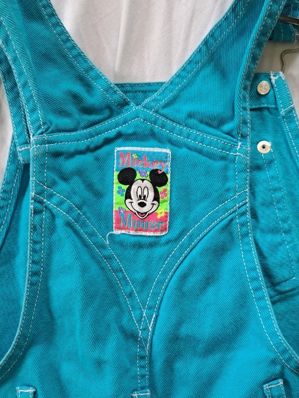 Disney By Jerry Leigh Teal Kids Short Overalls with Mickey & Friends‎ Embroidery